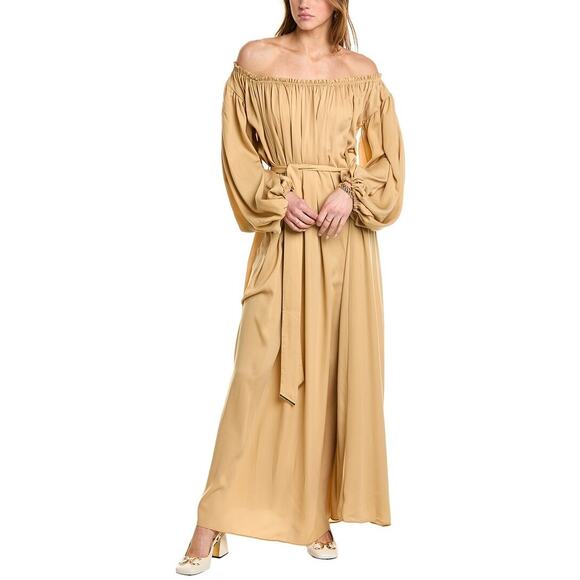 NWT Caroline Constas Odessa SAGE GREEN Off Shoulder Sash Belt Maxi Dress Size M